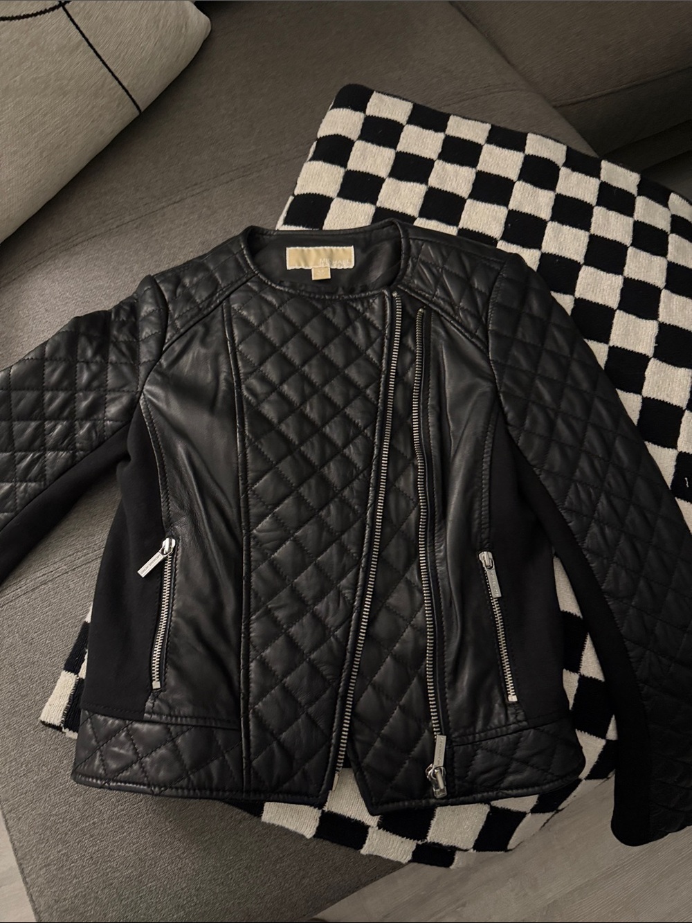 Michael Kors Quilted Black Leather Panel Jacket - Women